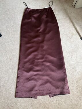 Vera Wang Satin Maxi Slip Skirt in Brown